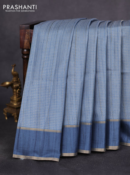 Semi matka saree teal blue with allover zari weaves and rettapet zari woven border