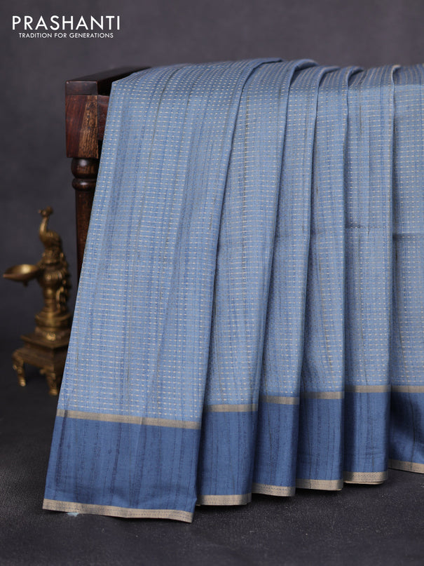 Semi matka saree teal blue with allover zari weaves and rettapet zari woven border