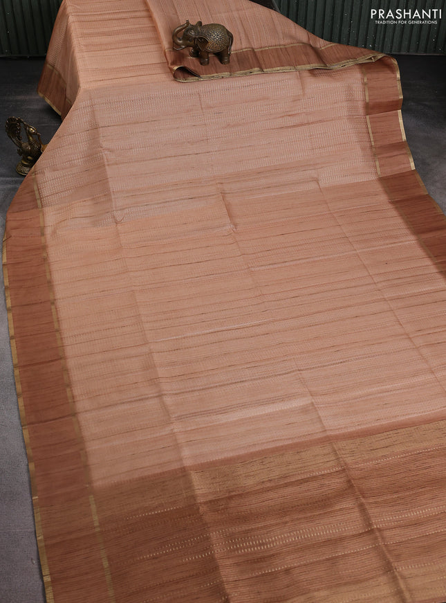 Semi matka saree sandal with allover zari weaves and rettapet zari woven border