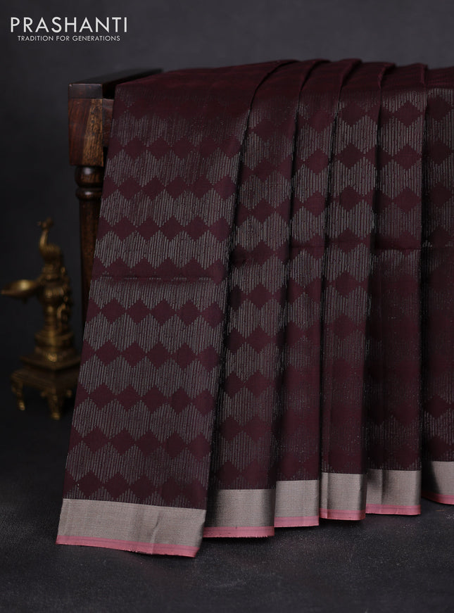 Pure soft silk saree coffee brown and peach shade with zari woven brocade weaves and zari woven simple border