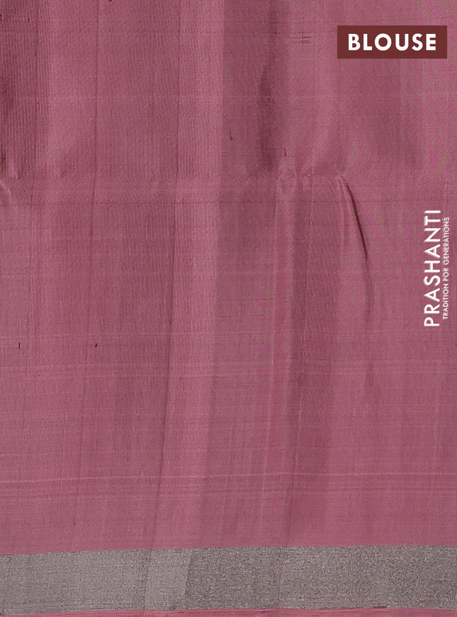 Pure soft silk saree deep coffee brown and peach shade with silver zari woven brocade weaves and zari woven border
