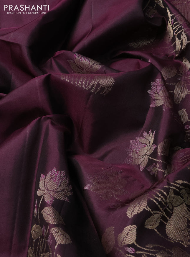 Pure soft silk saree wine shade with pichwai zari woven buttas In borderless style