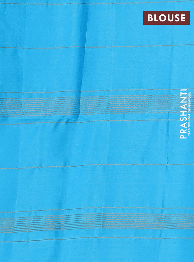 Pure soft silk saree pink and light blue with allover zari checked pattern In borderless style