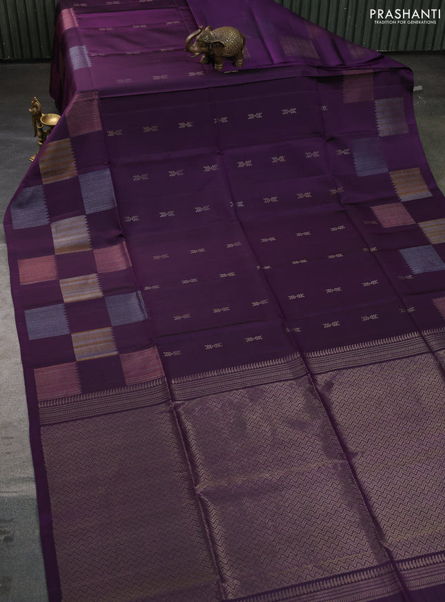 Pure soft silk saree deep purple with zari woven buttas and long zari woven butta border
