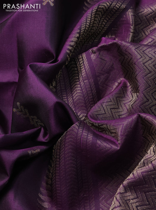 Pure soft silk saree deep purple with zari woven buttas and long zari woven butta border