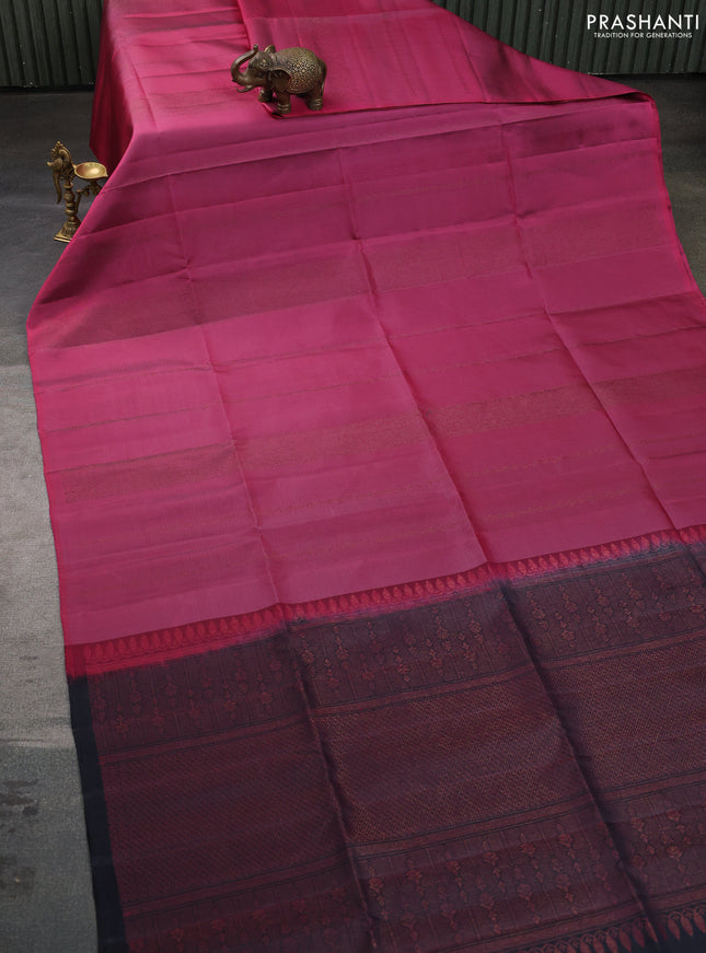 Pure soft silk saree pink shade and black with allover thread & zari weaves In borderless style
