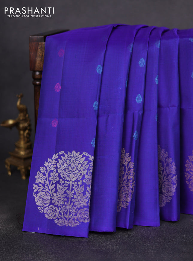 Pure soft silk saree blue with zari woven buttas and long zari woven butta border