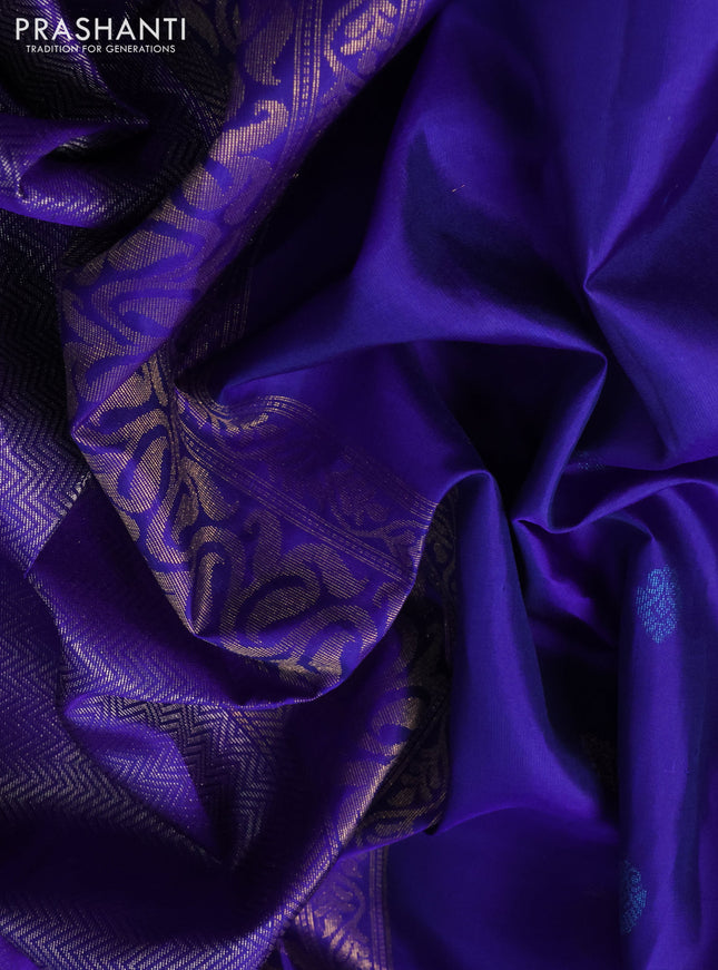 Pure soft silk saree blue with zari woven buttas and long zari woven butta border