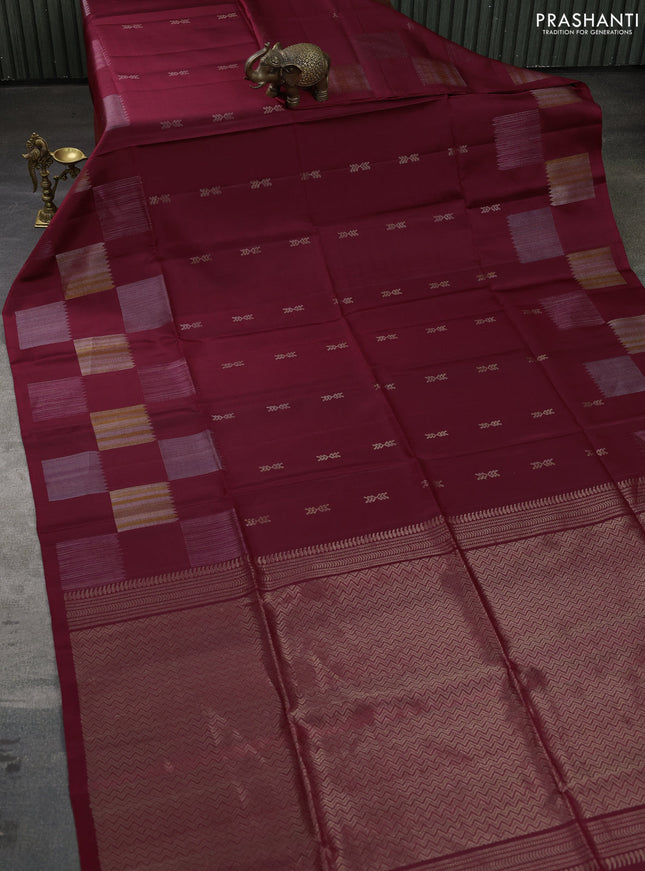 Pure soft silk saree maroon with zari woven buttas and long zari woven butta border