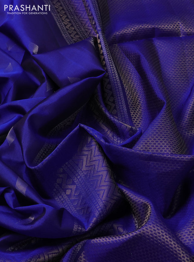 Pure soft silk saree blue with silver zari woven geometric buttas and long zari woven checked border