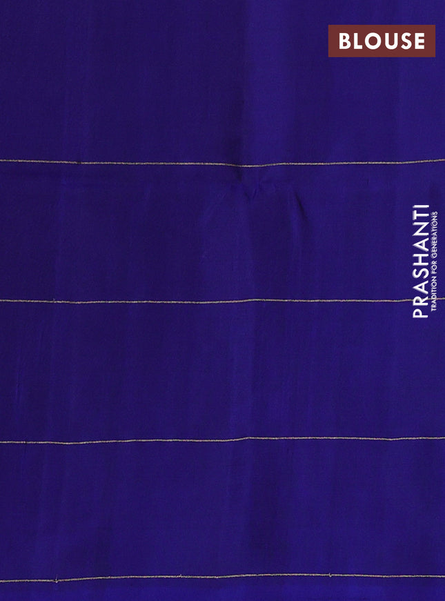 Pure soft silk saree blue with silver zari woven geometric buttas and long zari woven checked border