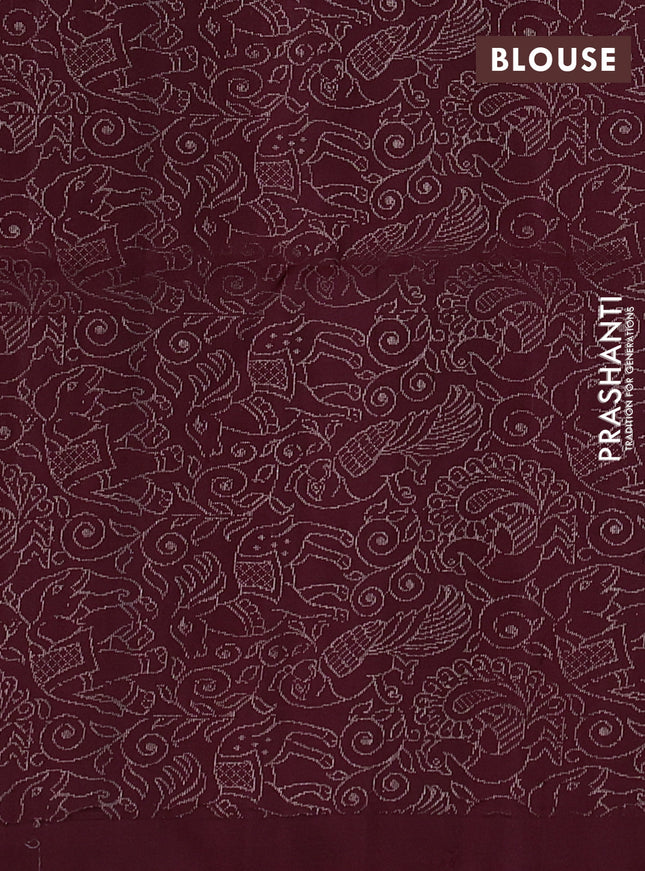 Pure soft silk saree deep maroon with zari woven buttas in borderless style