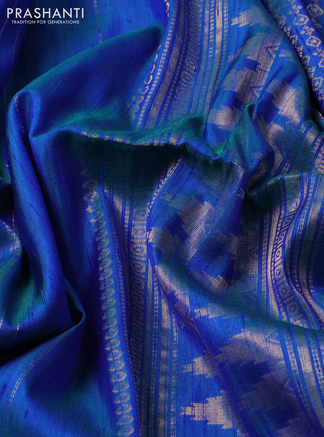 Pure soft silk saree dual shade of blue with allover zari weaves & jute finish in borderless style