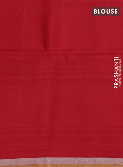 Pure soft silk saree red with zari woven geometric buttas and silver & gold zari woven border