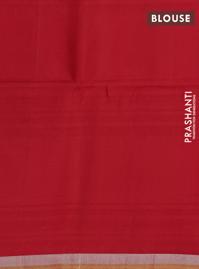 Pure soft silk saree red with zari woven geometric buttas and silver & gold zari woven border