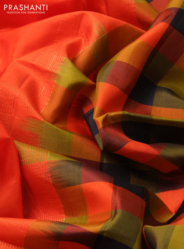 Pure soft silk saree orange and multi colour with zari woven buttas and small katams pallu