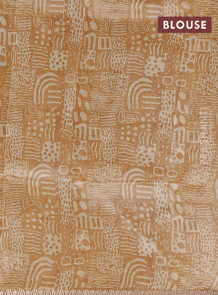 Chanderi silk cotton saree mustard yellow and sandal with allover prints and small zari woven border