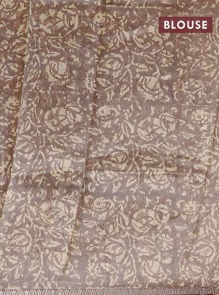 Chanderi silk cotton saree sandal and brown with allover prints and small zari woven border