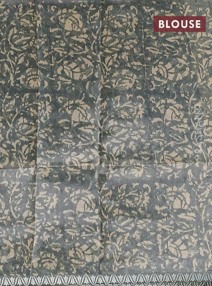 Chanderi silk cotton saree sandal and green with allover prints and small zari woven border