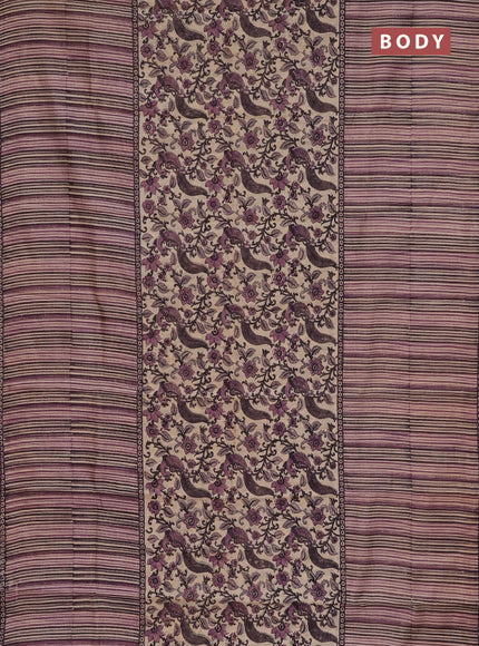 Chanderi silk cotton saree sandal and purple shade with allover prints and small zari woven border