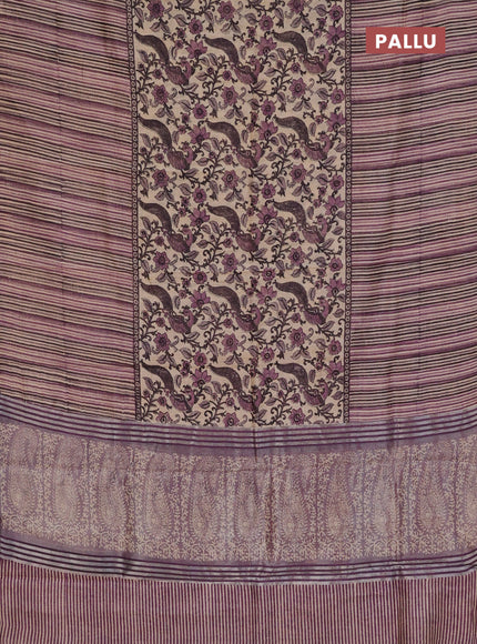 Chanderi silk cotton saree sandal and purple shade with allover prints and small zari woven border