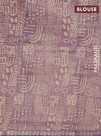 Chanderi silk cotton saree sandal and purple shade with allover prints and small zari woven border