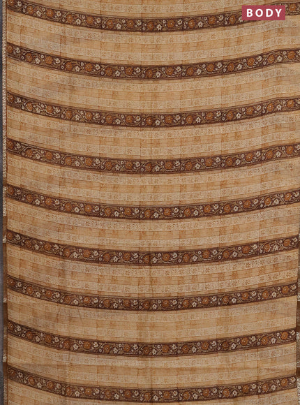 Chanderi silk cotton saree beige and brown with allover prints and small zari woven border