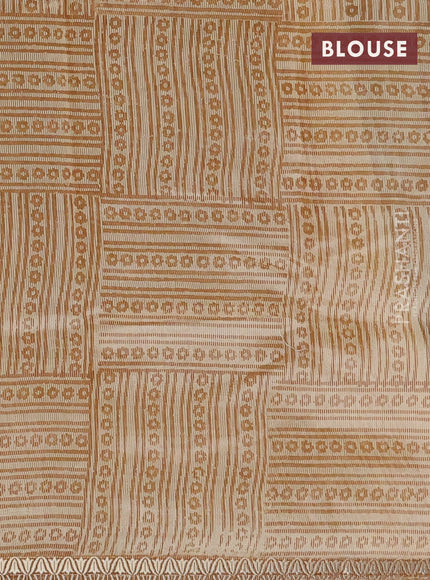 Chanderi silk cotton saree beige and brown with allover prints and small zari woven border