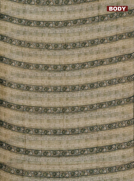 Chanderi silk cotton saree beige and sap green with allover prints and small zari woven border