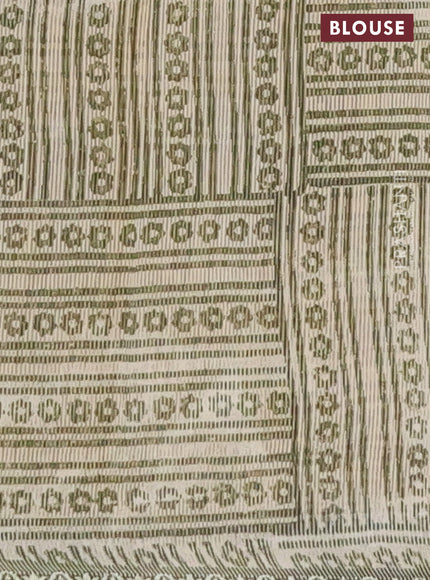 Chanderi silk cotton saree beige and sap green with allover prints and small zari woven border