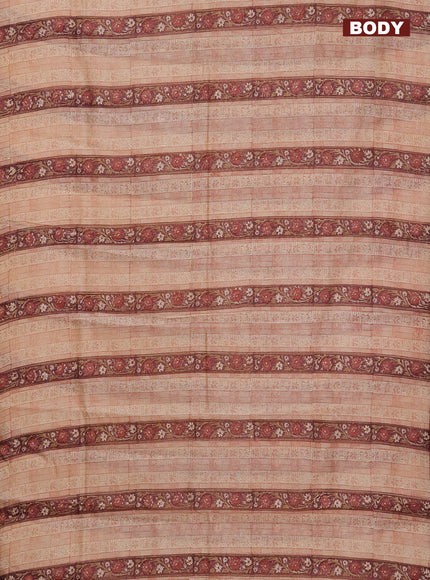Chanderi silk cotton saree beige and maroon shade with allover prints and small zari woven border