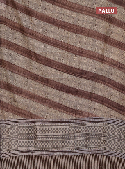 Chanderi silk cotton saree beige and brown with allover prints and small zari woven border