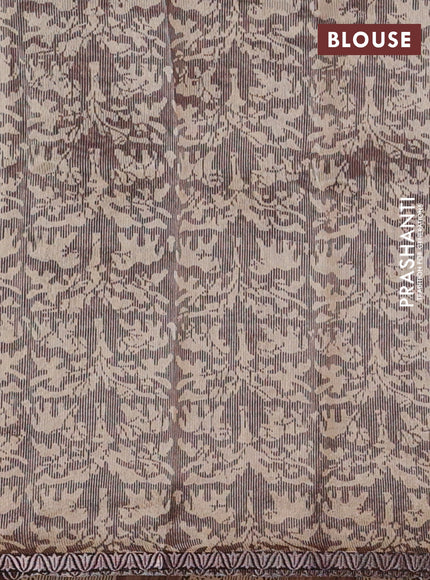 Chanderi silk cotton saree beige and brown with allover prints and small zari woven border