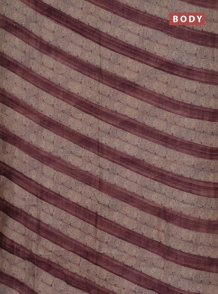 Chanderi silk cotton saree beige and rosy brown with allover prints and small zari woven border