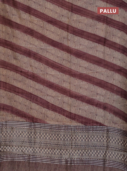 Chanderi silk cotton saree beige and rosy brown with allover prints and small zari woven border