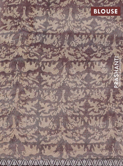 Chanderi silk cotton saree beige and rosy brown with allover prints and small zari woven border