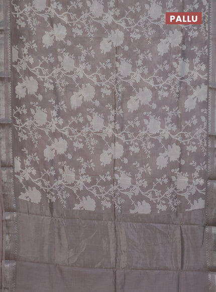 Chanderi silk cotton saree grey shade with allover prints and silver zari woven border