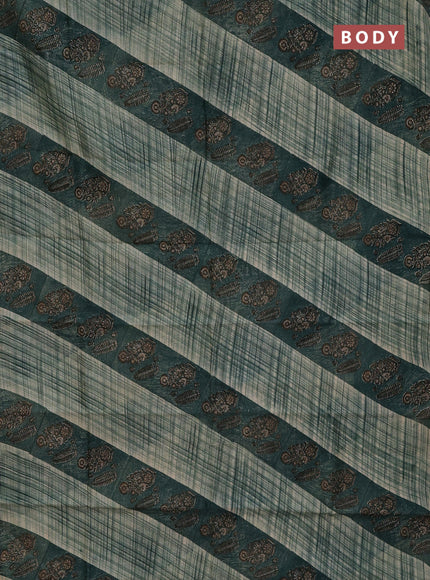 Chanderi silk cotton saree beige green and blue with allover prints and small zari woven border