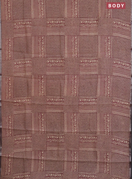 Chanderi silk cotton saree maroon and cream with allover prints and small zari woven border