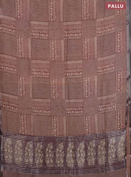 Chanderi silk cotton saree maroon and cream with allover prints and small zari woven border