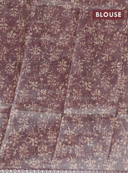 Chanderi silk cotton saree maroon and cream with allover prints and small zari woven border