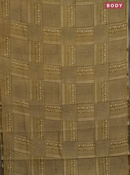 Chanderi silk cotton saree mehendi green and cream with allover prints and small zari woven border