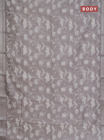 Chanderi silk cotton saree grey shade with allover prints and silver zari woven border