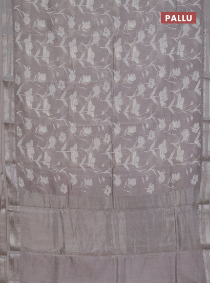 Chanderi silk cotton saree grey shade with allover prints and silver zari woven border