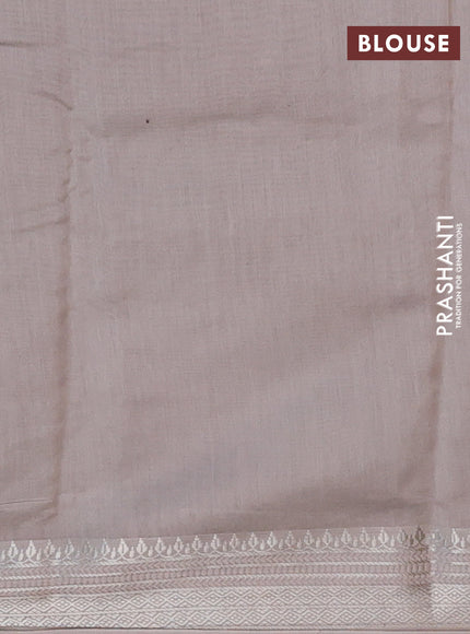 Chanderi silk cotton saree grey shade with allover prints and silver zari woven border