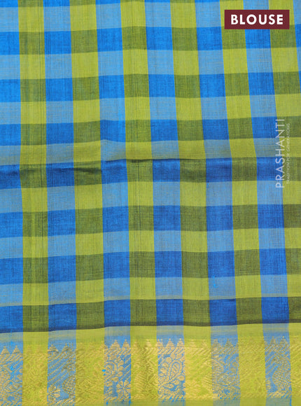 Silk cotton saree cs blue and light green with plain body and zari woven border