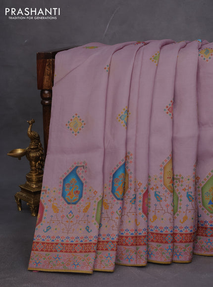 Banarasi silk saree pastel pink with position prints and printed border