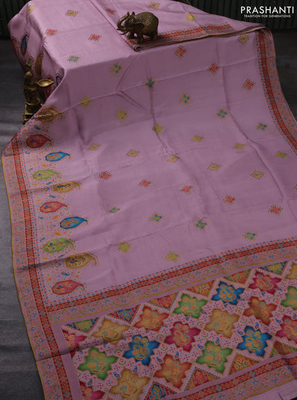 Banarasi silk saree pastel pink with position prints and printed border