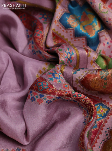 Banarasi silk saree pastel pink with position prints and printed border