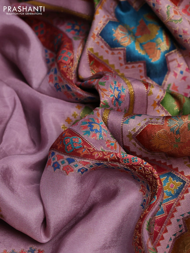 Banarasi silk saree pastel pink with position prints and printed border